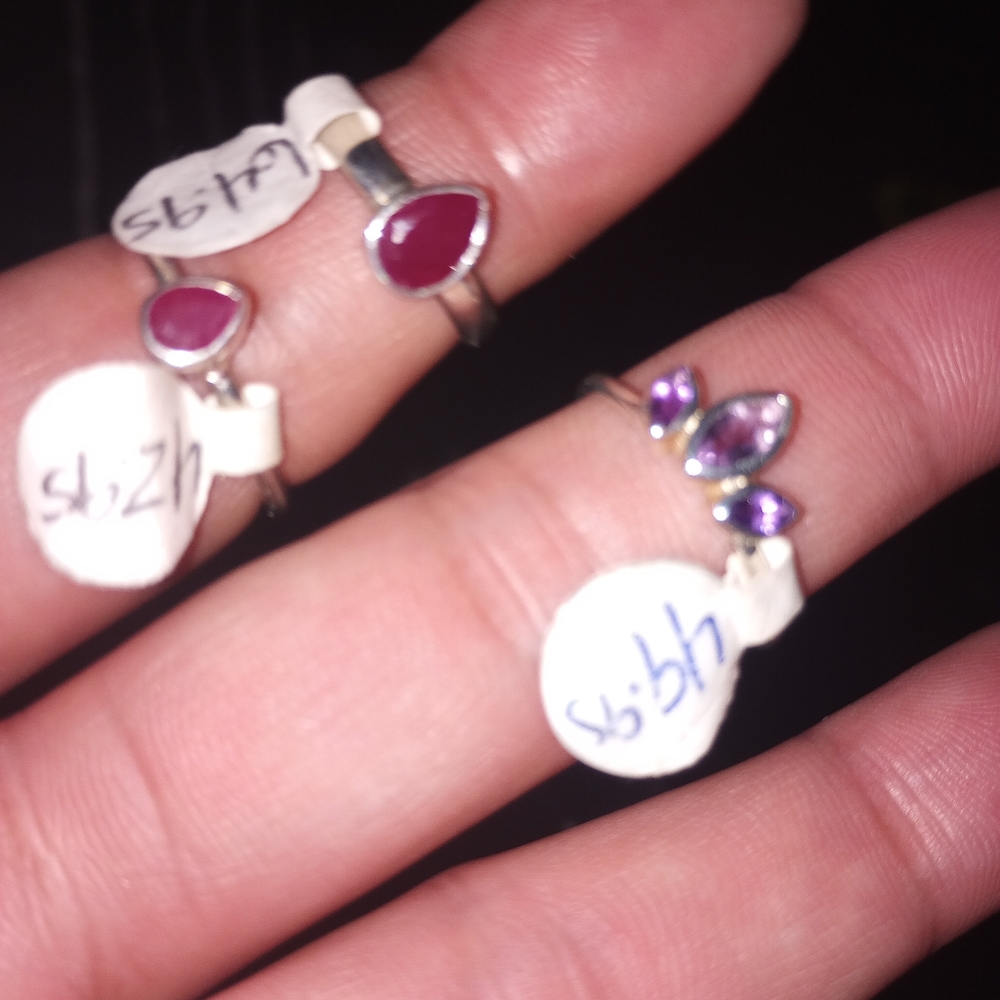 Sterling silver rings amethyst size 8 Ruby size 8 and Ruby size 6